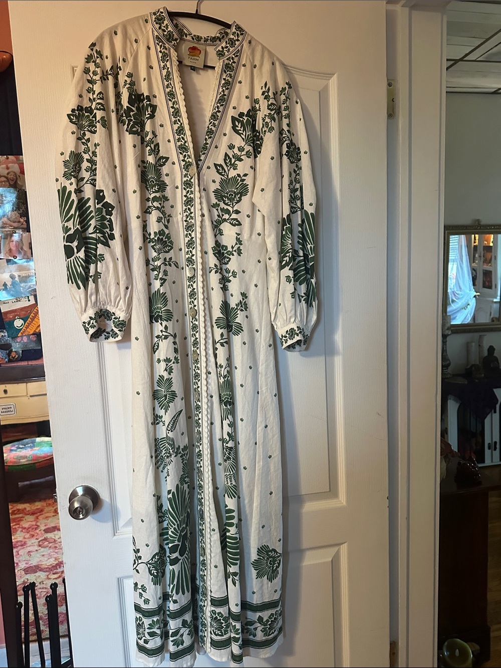 FARM Rio White Maxi Dress with Dark Green Floral Embroidery - Picture 3 of 4